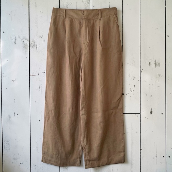 a new day Pants - A New Day Linen Blend Cropped Pants Tan Wide Leg Pull On Size 10 Short